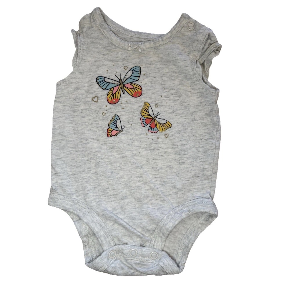 Carters Baby Infant Girls Gray Butterfly Sleeveless Bodysuit One piece 3 Months